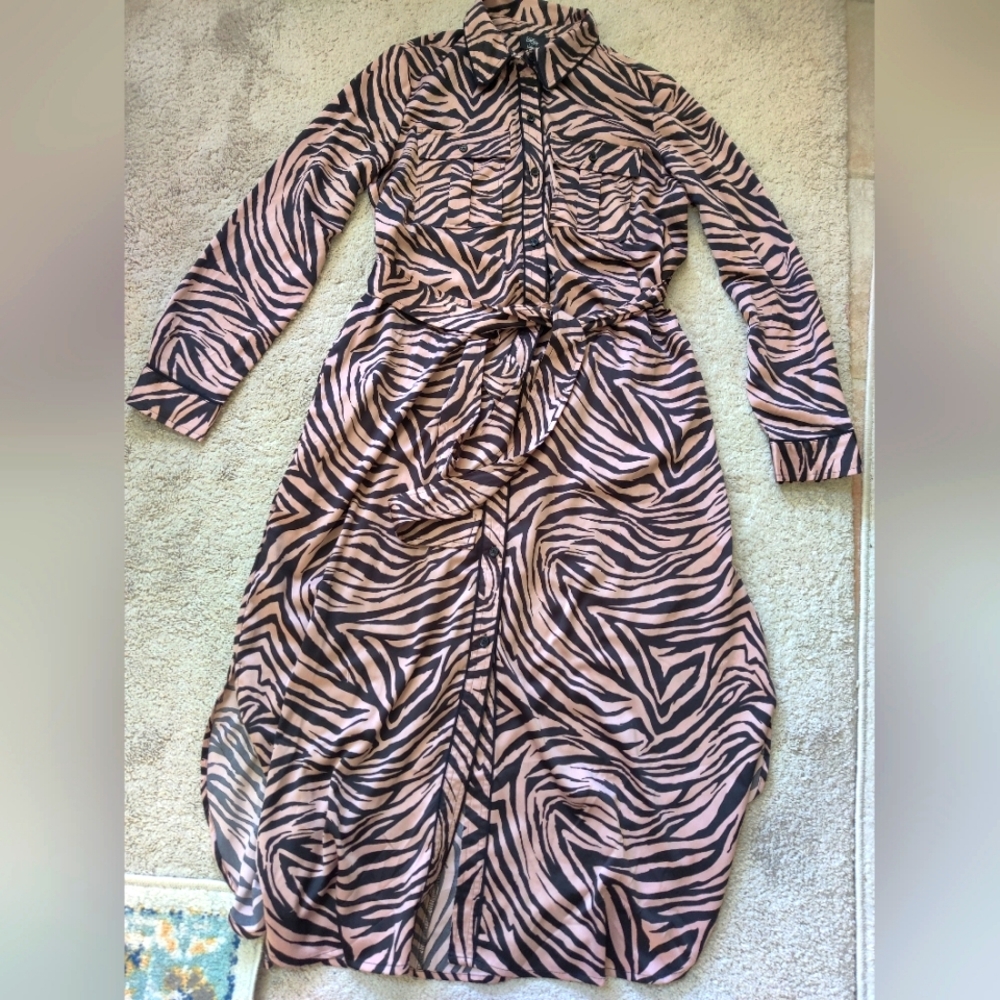 Bar III Brown and Cream Buttoned Tie Front Maxi Dress